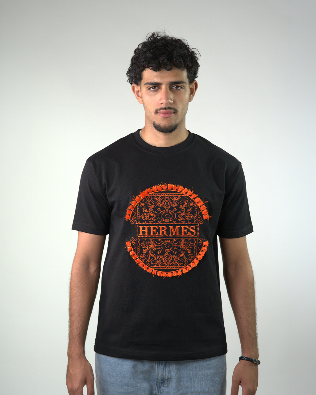 Hermes premium embroidered logo t-shirt