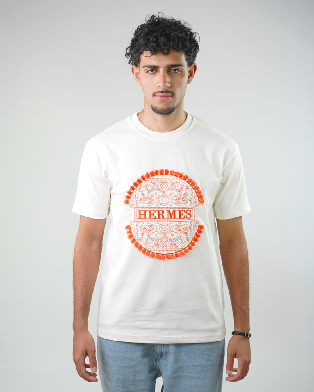 Hermes premium embroidered logo t-shirt